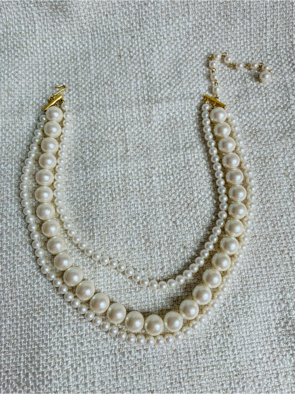 Vintage Classic Faux Pearl Multi-Strand Necklace 13-16" L